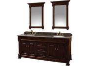 Wyndham Collection Andover 72 inch Double Bathroom Vanity in Dark Cherry Imperial Brown Granite Countertop Undermount Oval Sinks and 28 inch Mirrors