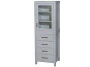 Wyndham Collection Sheffield 24 inch Linen Tower in Gray with Shelved Cabinet Storage and 4 Drawers