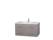 Wyndham Collection Centra 42 inch Single Bathroom Vanity in Gray Oak White Man Made Stone Countertop Undermount Square Sink and No Mirror