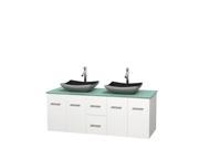Wyndham Collection Centra 60 inch Double Bathroom Vanity in Matte White Green Glass Countertop Altair Black Granite Sinks and No Mirror