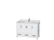 Wyndham Collection Sheffield 48 inch Single Bathroom Vanity in White White Carrera Marble Countertop Undermount Square Sink and No Mirror