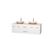 Wyndham Collection Centra 72 inch Double Bathroom Vanity in Matte White Ivory Marble Countertop Arista Ivory Marble Sinks and No Mirror