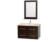 Wyndham Collection Centra 36 inch Single Bathroom Vanity in Espresso White Ivory Marble Countertop Square Porcelain Undermount Sink and 24 inch Mirror