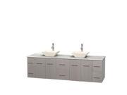 Wyndham Collection Centra 80 inch Double Bathroom Vanity in Gray Oak White Carrera Marble Countertop Pyra Bone Porcelain Sinks and No Mirror