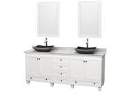 Wyndham Collection Acclaim 80 inch Double Bathroom Vanity in White White Carrera Marble Countertop Altair Black Granite Sinks and 24 inch Mirrors