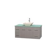Wyndham Collection Centra 48 inch Single Bathroom Vanity in Gray Oak Green Glass Countertop Pyra Bone Porcelain Sink and No Mirror