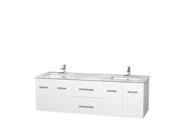 Wyndham Collection Centra 72 inch Double Bathroom Vanity in Matte White White Carrera Marble Countertop Undermount Square Sinks and No Mirror