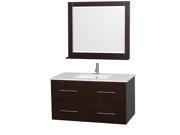 Wyndham Collection Centra 42 inch Single Bathroom Vanity in Espresso White Man Made Stone Countertop Undermount Square Sink and 36 inch Mirror