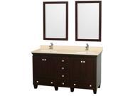 Wyndham Collection Acclaim 60 inch Double Bathroom Vanity in Espresso Ivory Marble Countertop Undermount Square Sinks and 24 inch Mirrors