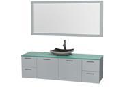 Wyndham Collection Amare 72 inch Single Bathroom Vanity in Dove Gray Green Glass Countertop Altair Black Granite Sink and 70 inch Mirror
