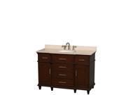 Wyndham Collection Berkeley 48 inch Single Bathroom Vanity in Dark Chestnut with Ivory Marble Top with White Undermount Oval Sink and No Mirror