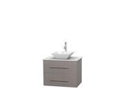Wyndham Collection Centra 30 inch Single Bathroom Vanity in Gray Oak White Carrera Marble Countertop Pyra White Porcelain Sink and No Mirror