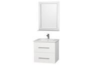 Wyndham Collection Centra 24 inch Single Bathroom Vanity in Matte White White Man Made Stone Countertop Square Porcelain Undermount Sink and 24 inch Mirro