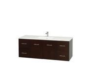 Wyndham Collection Centra 60 inch Single Bathroom Vanity in Espresso White Man Made Stone Countertop Undermount Square Sink and No Mirror