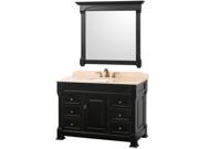 Wyndham Collection Andover 48 inch Single Bathroom Vanity in Black Ivory Marble Countertop Undermount Oval Sink and 44 inch Mirror
