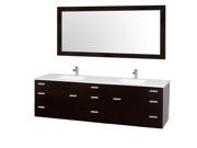 Wyndham Collection Encore 78 inch Double Bathroom Vanity in Espresso White Man Made Stone Countertop White Integral Square Sink and 70 inch Mirror