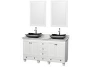 Wyndham Collection Acclaim 60 inch Double Bathroom Vanity in White White Carrera Marble Countertop Altair Black Granite Sinks and 24 inch Mirrors