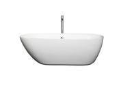 Wyndham Collection Melissa 65 inch Freestanding Bathtub in White with Floor Mounted Faucet Drain and Overflow Trim in Polished Chrome