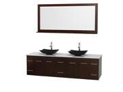 Wyndham Collection Centra 80 inch Double Bathroom Vanity in Espresso White Man Made Stone Countertop Arista Black Granite Sinks and 70 inch Mirror
