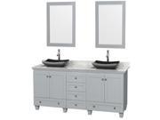 Wyndham Collection Acclaim 72 inch Double Bathroom Vanity in Oyster Gray White Carrera Marble Countertop Altair Black Granite Sinks and 24 inch Mirrors