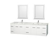 Wyndham Collection Centra 80 inch Double Bathroom Vanity in Matte White White Carrera Marble Countertop Undermount Square Sink and 24 inch Mirrors