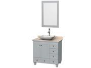 Wyndham Collection Acclaim 36 inch Single Bathroom Vanity in Oyster Gray Ivory Marble Countertop Avalon White Carrera Marble Sink and 24 inch Mirror