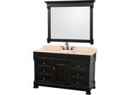 Wyndham Collection Andover 55 inch Single Bathroom Vanity in Black Ivory Marble Countertop Undermount Oval Sink and 50 inch Mirror