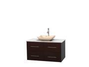 Wyndham Collection Centra 42 inch Single Bathroom Vanity in Espresso White Carrera Marble Countertop Avalon Ivory Marble Sink and No Mirror