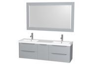 Wyndham Collection Murano 60 inch Double Bathroom Vanity in Gray Acrylic Resin Countertop Integrated Sinks and 58 inch Mirror
