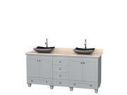 Wyndham Collection Acclaim 72 inch Double Bathroom Vanity in Oyster Gray Ivory Marble Countertop Altair Black Granite Sinks and No Mirrors
