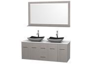 Wyndham Collection Centra 60 inch Double Bathroom Vanity in Gray Oak White Man Made Stone Countertop Altair Black Granite Sinks and 58 inch Mirror