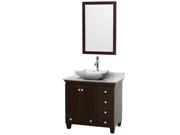 Wyndham Collection Acclaim 36 inch Single Bathroom Vanity in Espresso White Carrera Marble Countertop Avalon White Carrera Marble Sink and 24 inch Mirror