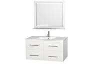 Wyndham Collection Centra 42 inch Single Bathroom Vanity in Matte White White Man Made Stone Countertop Undermount Square Sink and 36 inch Mirror