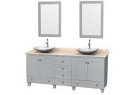 Wyndham Collection Acclaim 80 inch Double Bathroom Vanity in Oyster Gray Ivory Marble Countertop Arista White Carrera Marble Sinks and 24 inch Mirrors