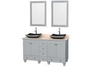 Wyndham Collection Acclaim 60 inch Double Bathroom Vanity in Oyster Gray Ivory Marble Countertop Altair Black Granite Sinks and 24 inch Mirrors
