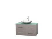 Wyndham Collection Centra 42 inch Single Bathroom Vanity in Gray Oak Green Glass Countertop Arista White Carrera Marble Sink and No Mirror
