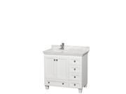 Wyndham Collection Acclaim 36 inch Single Bathroom Vanity in White White Carrera Marble Countertop Undermount Square Sink and No Mirror