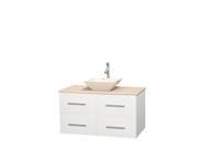 Wyndham Collection Centra 42 inch Single Bathroom Vanity in Matte White Ivory Marble Countertop Pyra Bone Porcelain Sink and No Mirror