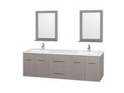 Wyndham Collection Centra 72 inch Double Bathroom Vanity in Gray Oak White Man Made Stone Countertop Undermount Square Sink and 24 inch Mirrors