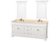 Wyndham Collection Andover 80 inch Double Bathroom Vanity in White with Ivory Marble Countertop Undermount Oval Sinks and 28 inch Mirrors