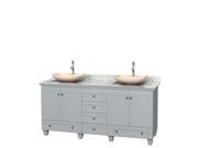 Wyndham Collection Acclaim 72 inch Double Bathroom Vanity in Oyster Gray White Carrera Marble Countertop Arista Ivory Marble Sinks and No Mirrors