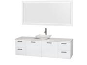 Wyndham Collection Amare 72 inch Single Bathroom Vanity in Glossy White White Man Made Stone Countertop Arista White Carrera Marble Sink and 70 inch Mirro