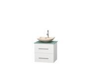 Wyndham Collection Centra 24 inch Single Bathroom Vanity in Matte White Green Glass Countertop Arista Ivory Marble Sink and No Mirror