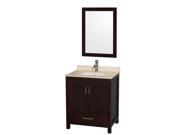 Wyndham Collection Sheffield 30 inch Single Bathroom Vanity in Espresso Ivory Marble Countertop Undermount Square Sink and 24 inch Mirror