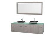 Wyndham Collection Centra 80 inch Double Bathroom Vanity in Gray Oak Green Glass Countertop Altair Black Granite Sinks and 70 inch Mirror