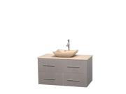 Wyndham Collection Centra 42 inch Single Bathroom Vanity in Gray Oak Ivory Marble Countertop Avalon Ivory Marble Sink and No Mirror