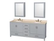 Wyndham Collection Sheffield 80 inch Double Bathroom Vanity in Gray Ivory Marble Countertop Undermount Oval Sinks and Medicine Cabinets