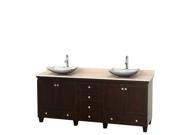 Wyndham Collection Acclaim 80 inch Double Bathroom Vanity in Espresso Ivory Marble Countertop Arista White Carrera Marble Sinks and No Mirrors