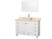 Wyndham Collection Acclaim 48 inch Single Bathroom Vanity in White Ivory Marble Countertop Pyra Bone Sink and 24 inch Mirror