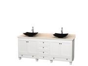 Wyndham Collection Acclaim 80 inch Double Bathroom Vanity in White Ivory Marble Countertop Arista Black Granite Sinks and No Mirrors